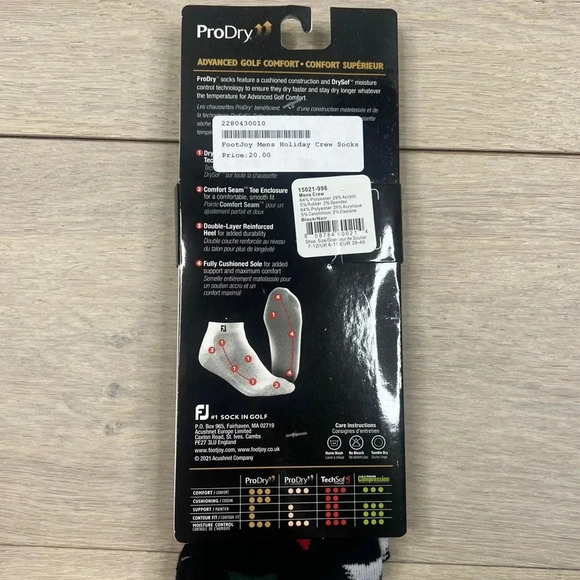 ProDry Golf Socks FootJoy Mens Holiday Crew Socks - Picture 2 of 2